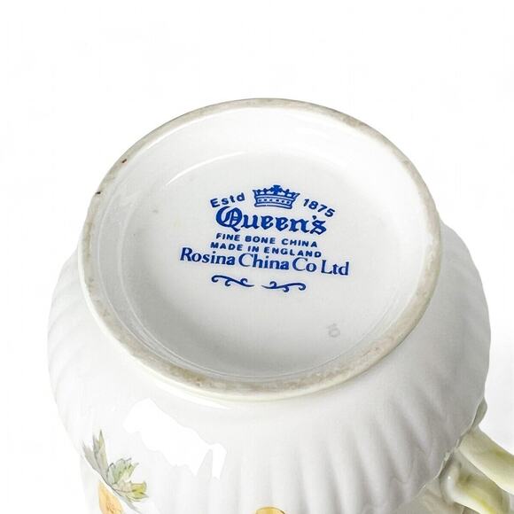 Vintage Teacup Saucer Queens Rosina Fine Bone China Ribbed Footed Yellow Flowers - Picture 8 of 11